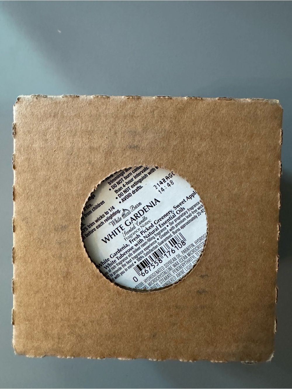 White Gardenia Scented Candle - Neutral Box Packaging